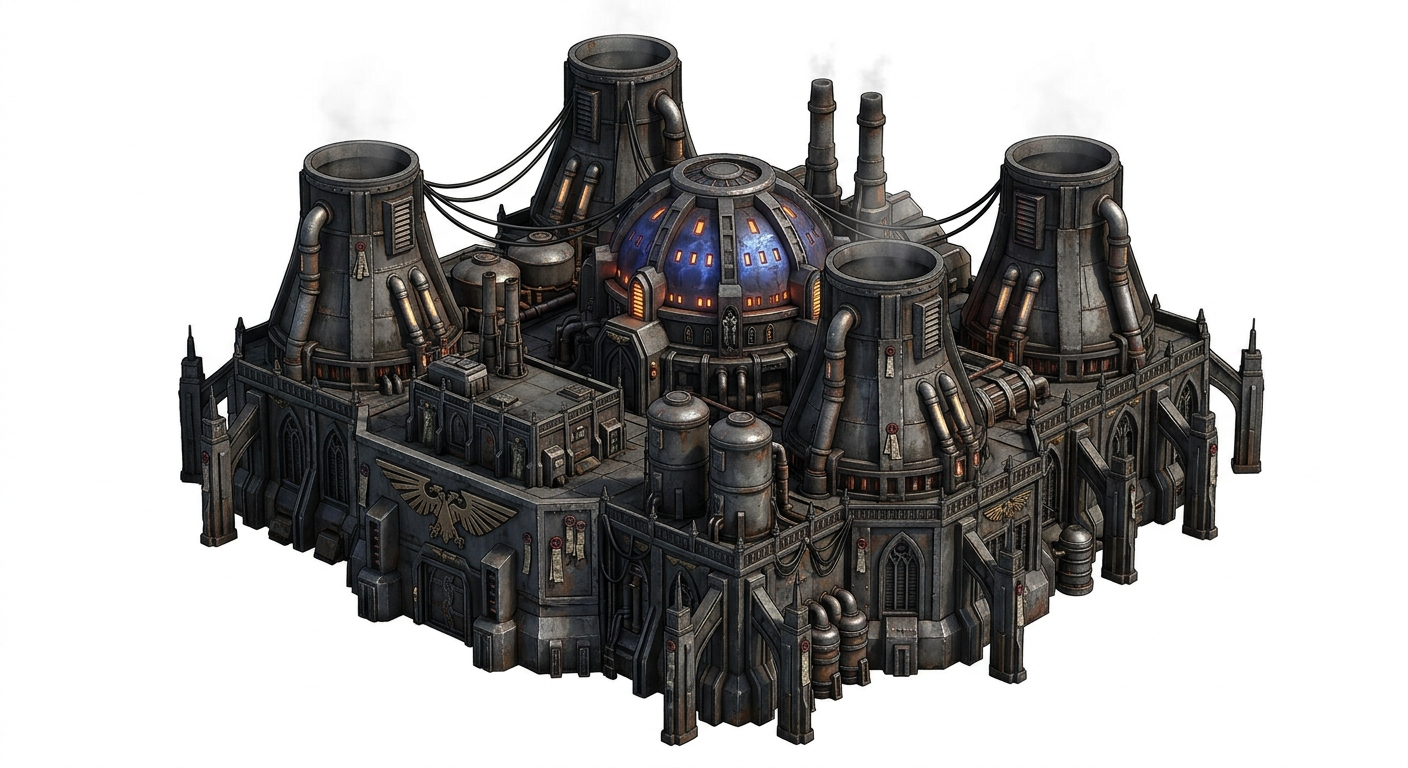 Dark sci-fi building concept for strategy or city-builder games